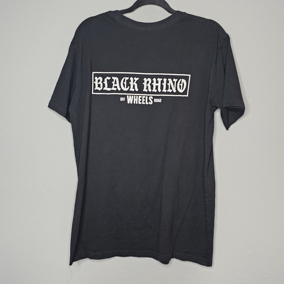 Black Rhino Wheels Mens L Large Tee Shirt Short Sleeve Graphic Spellout Basic - Picture 7 of 7